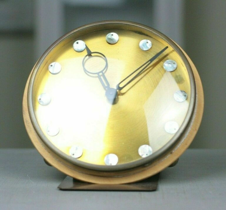 50er 60er Wanduhr Uhr Mid Century Clock mechanisch Art Deco Messing Gold