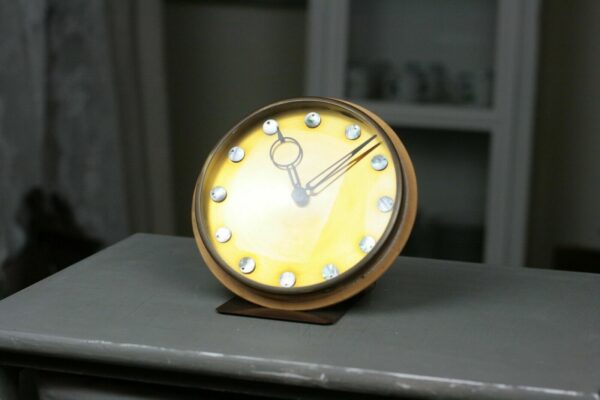 50er 60er Wanduhr Uhr Mid Century Clock mechanisch Art Deco Messing Gold