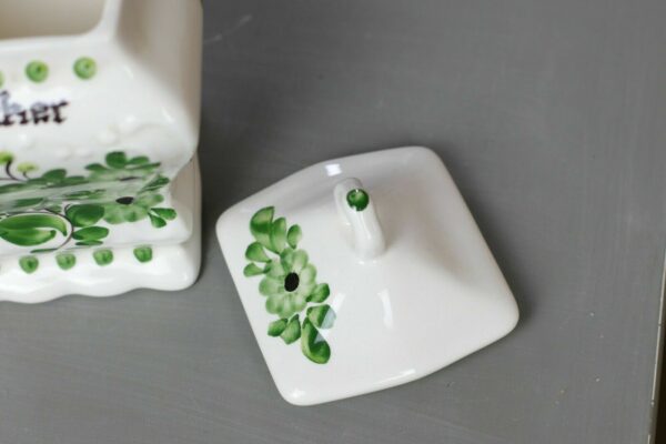 Deckeldose Vorratsdose Dose Zucker Handmade Keramik Blumen grün weiß Landhaus