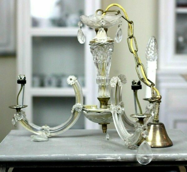 Deckenlampe Lüster Leuchte Kronleuchter Kristallglas antik Prismen dreiflammig