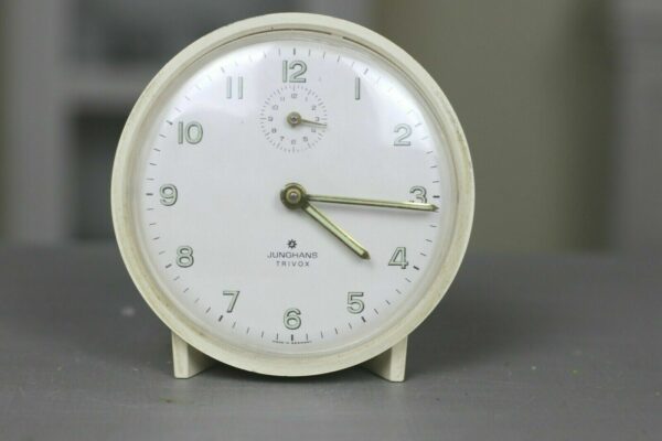 Junghans Wecker Clock alt Vintage 60er 70er mid Century weiß mechanisch