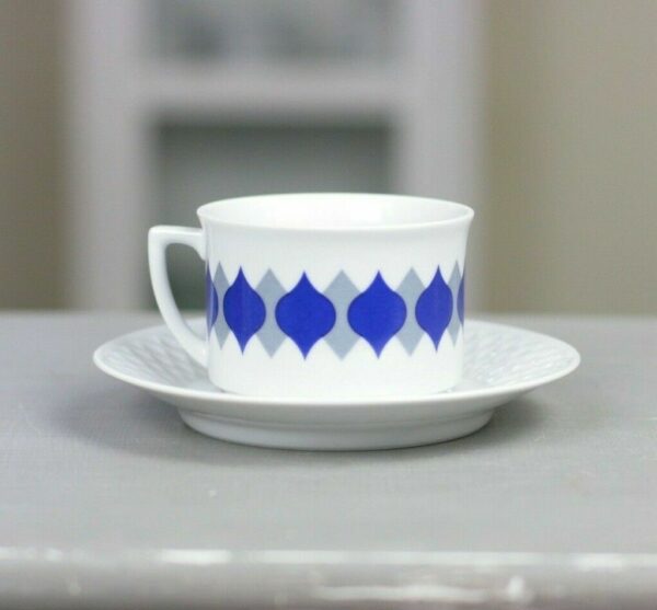 Tasse & Untertasse Kaffeeservice Porzellan Schirnding Bavaria 70er blau weiß