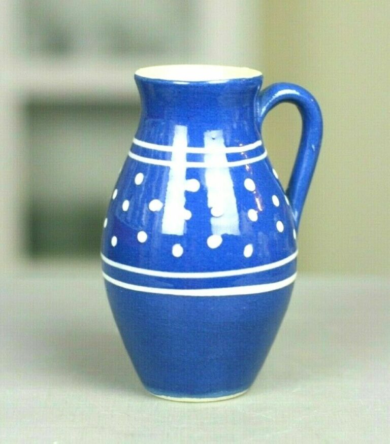 Vase Blumenvase mit Henkel Krug Bürgel Keramik Alt Bürgeler blau-weiß blau