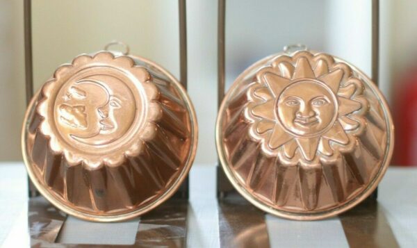 2 tlg Backform Puddingform Muffin Kupfer antik alt Sonne & Mond  Ø 9,7cm