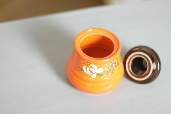 70er 60er Zuckerdose Porzellan Braun Orange Boho Keramik Mid Century