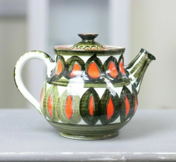 Anica Nikitsch Keramik Teekanne Kanne Kaffekanne Handarbeit grün orange 70er