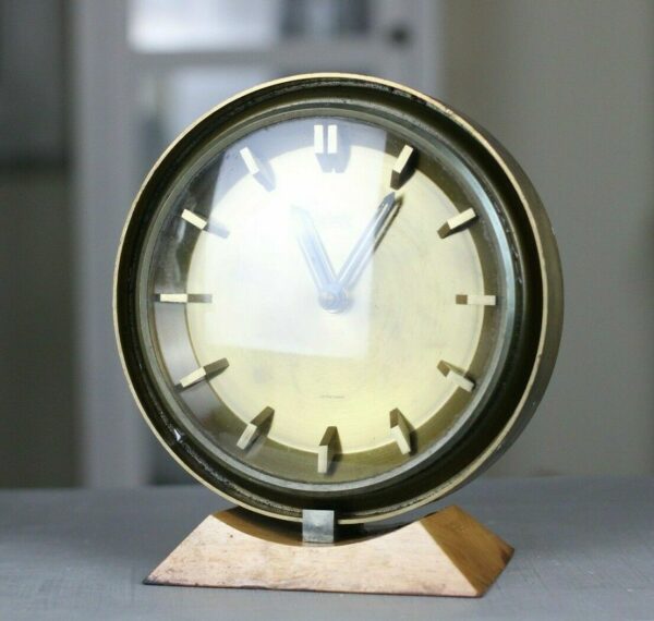 Atlanta Electric Tischuhr Uhr 50er 60er Messing Holz Junghans Uhrwerk Art Deco