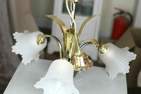 Florentiner Kronleuchter Lüster Hängelampe Lampe Glas Messing Gold 3-flammig