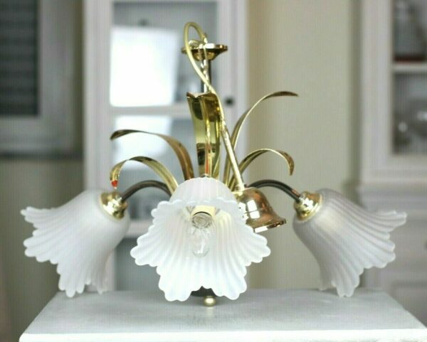 Florentiner Kronleuchter Lüster Hängelampe Lampe Glas Messing Gold 3-flammig