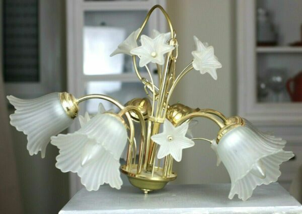 Florentiner Kronleuchter Lüster Hängelampe Lampe Messing Glas Gold 5-flammig
