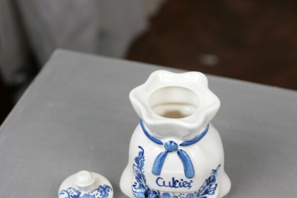 Keramik Deckeldose Gewürzdose Cukier Zucker weiss blau Handbemalt Holland Polen