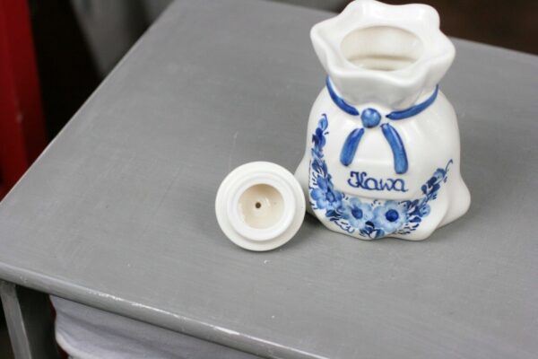Keramik Deckeldose Gewürzdose Kawa Kaffee weiss blau Handbemalt Holland Polen