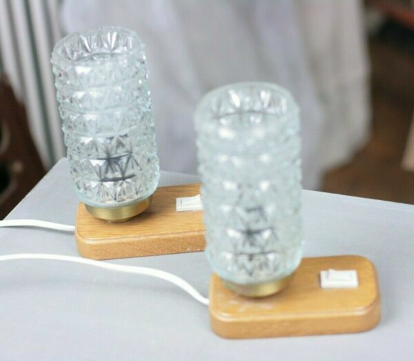 Paar Rockabilly Messing Opalglas Holz Tischleuchten Tischleuchte Tischlampe 50er