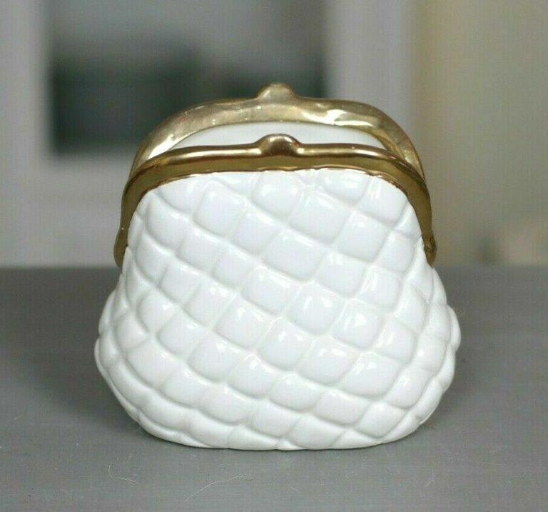 Spardose Dose Portemonnaie Geldbörse Porzellan Keramik art deco weiß Gold