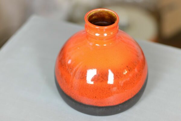 Steuler Keramik Fat Lava Vase 307/15 mid century germany art pottery rot orange