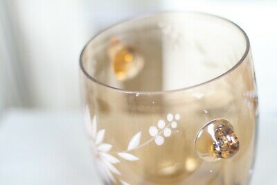 Bowle Kristallglas braun mit Löffel und Blumenmotiv 70er Space Age Bubbles