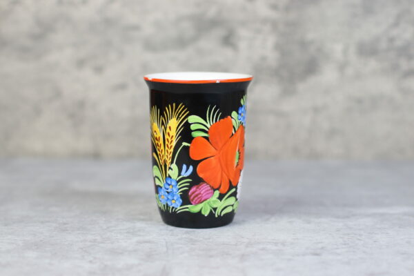 Chodovia Domazlice Becher Saftbecher Schwarz Mohn Vintage Keramik Handbemalt