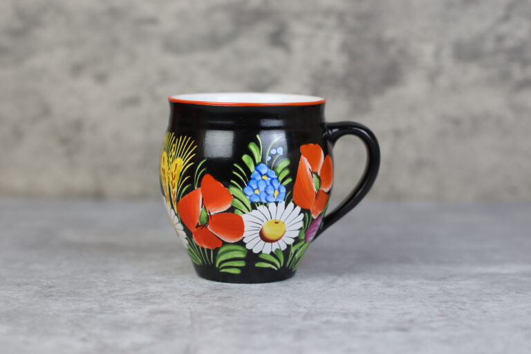 Chodovia Domazlice Tasse Teetasse Kaffeetasse Schwarz Mohn Vintage Keramik Handbemalt