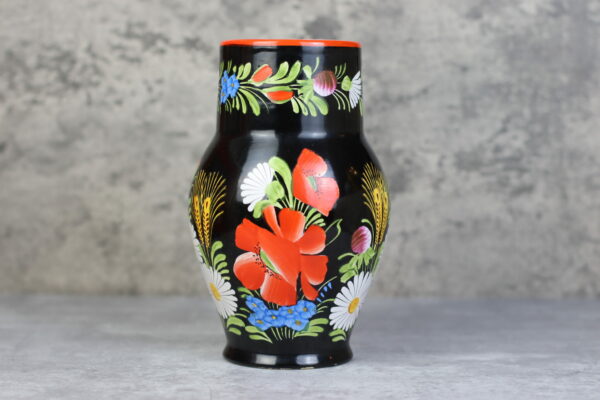 Chodovia Domazlice Vase Krug Schwarz Mohn Vintage Keramik Handbemalt