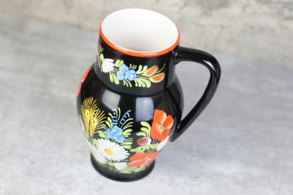 Chodovia Domazlice Vase Krug Schwarz Mohn Vintage Keramik Handbemalt